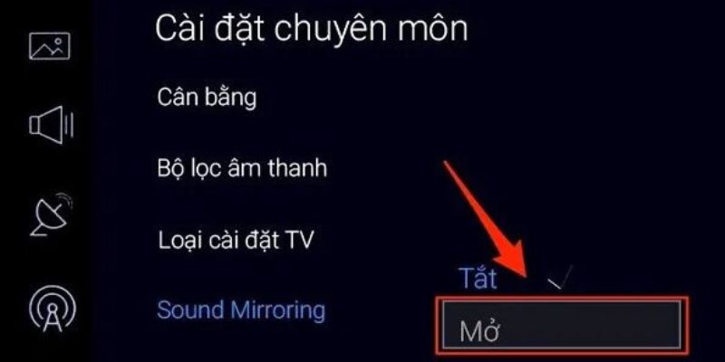 Chọn mở Mirroring để kết nối tivi và máy tính