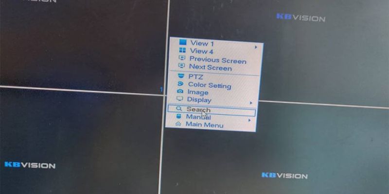 Chọn Search để xem lại dữ liệu từ camera Kbvision