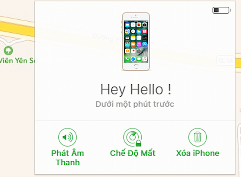 Chọn Xóa iPhone để xóa hết dữ liệu trên thiết bị bị mất