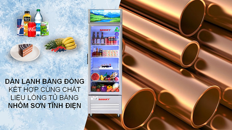 Dàn lạnh bằng đồng kết hợp cùng chất liệu lòng tủ bằng nhôm sơn tĩnh điện
