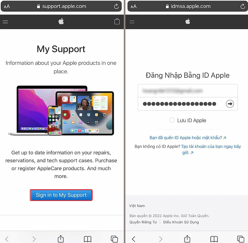 Đăng nhập My Support để kiểm tra kích hoạt iPhone