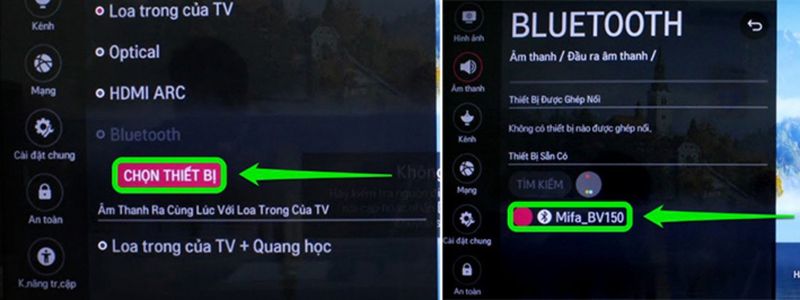 Thực hiện dò tìm micro để kết nối bluetooth với tivi LG