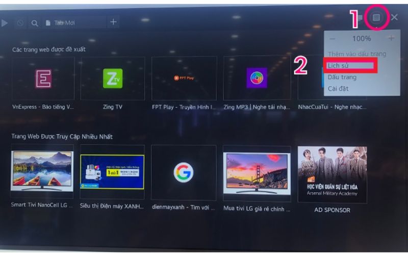 Những thao tác sau khi vào giao diện của Trình duyệt web