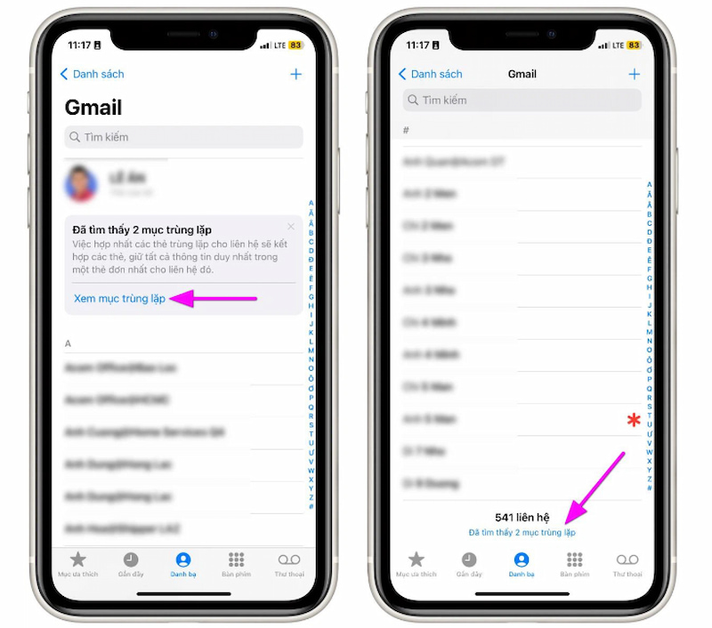 Hiển thị danh bạ trùng lặp trên iPhone