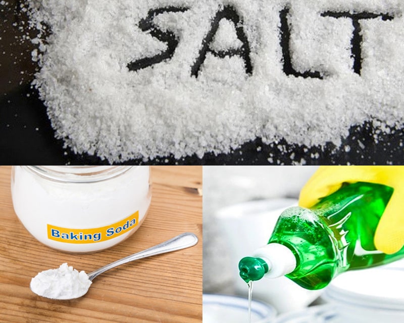 Hỗn hợp muối, baking soda và nước rửa chén