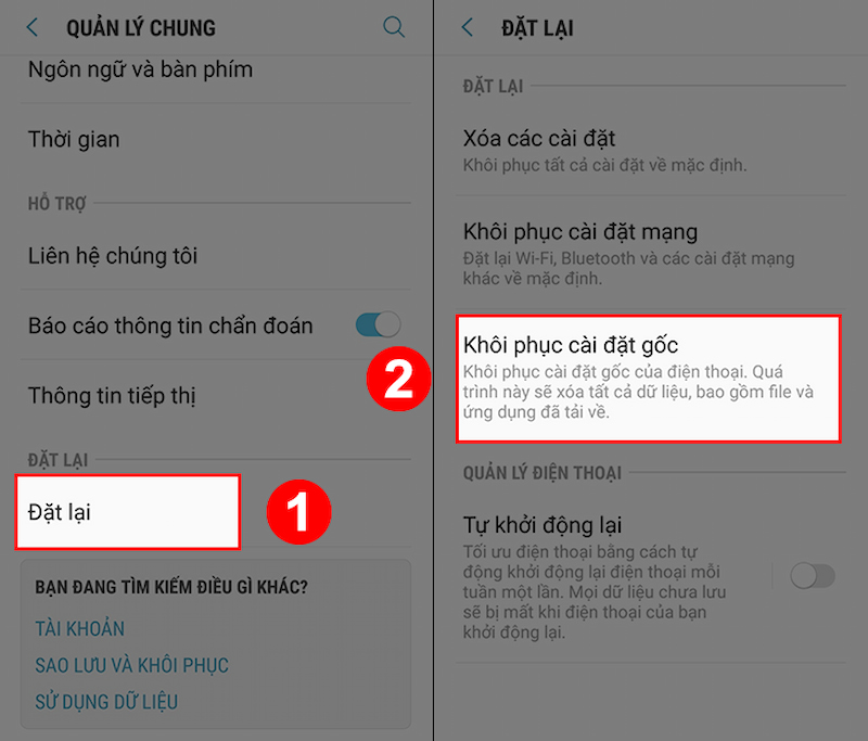 Khắc phục lỗi điện thoại tự reset bằng cách khôi phục cài đặt gốc
