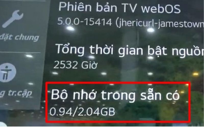 Kiểm tra dung lượng bộ nhớ tivi LG