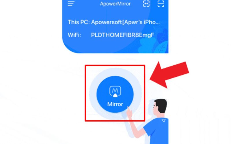 Nhấn vào nút “Mirror” để tìm kiếm máy chiếu