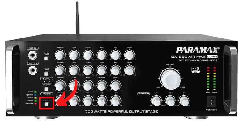 Khởi động ghép nối bluetooth trên amply bằng nút Selector