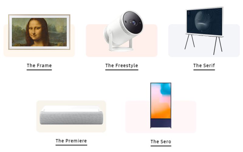 Một số sản phẩm trong series Lifestyle TVs của Samsung