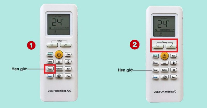 Thiết lập chế độ hẹn giờ cho điều khiển điều hòa Midea chỉ có nút Timer