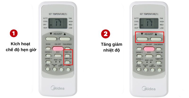 Thiết lập chế độ hẹn giờ cho điều khiển điều hòa Midea không có nút Timer