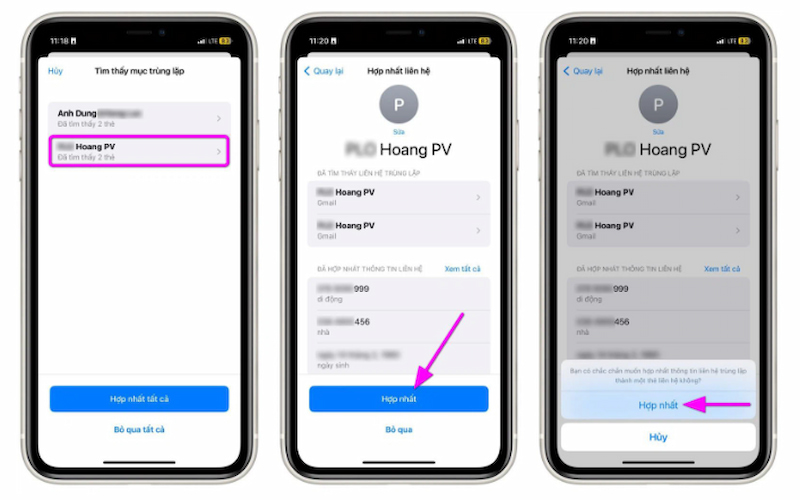 Thực hiện gộp danh bạ trùng lặp trên iPhone