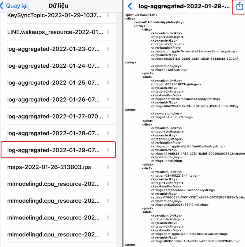  Trong Dữ liệu phân tích tìm mục log-aggregated