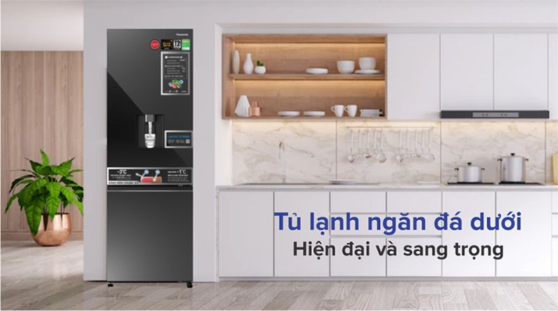 Thuộc kiểu tủ lạnh ngăn đá dưới hiện đại, dễ dàng kết hợp với nhiều không gian nội thất.