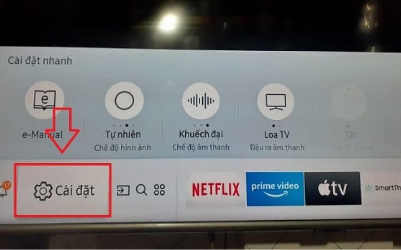 Chọn vào phần cài đặt