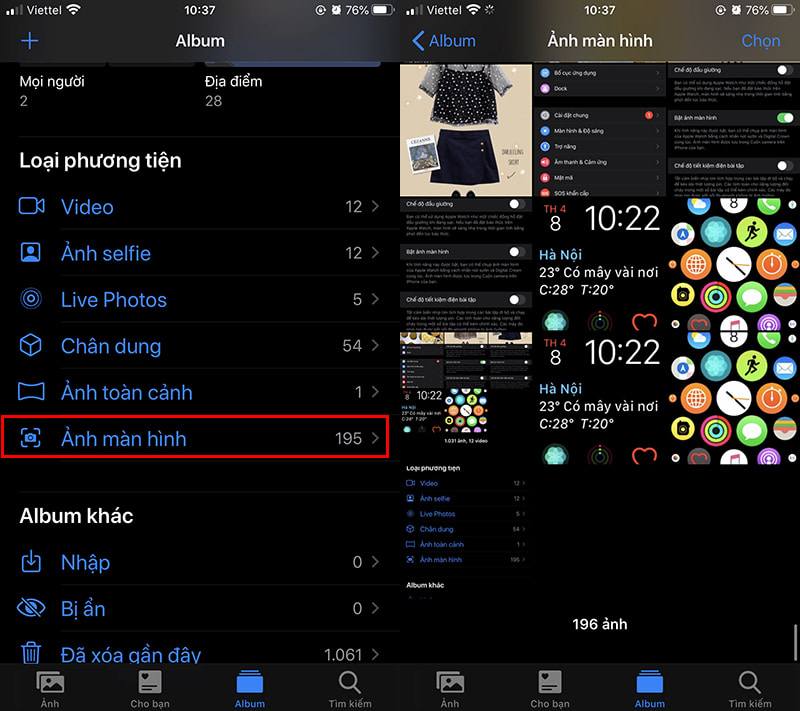 Xem ảnh chụp màn hình Apple Watch trên iPhone