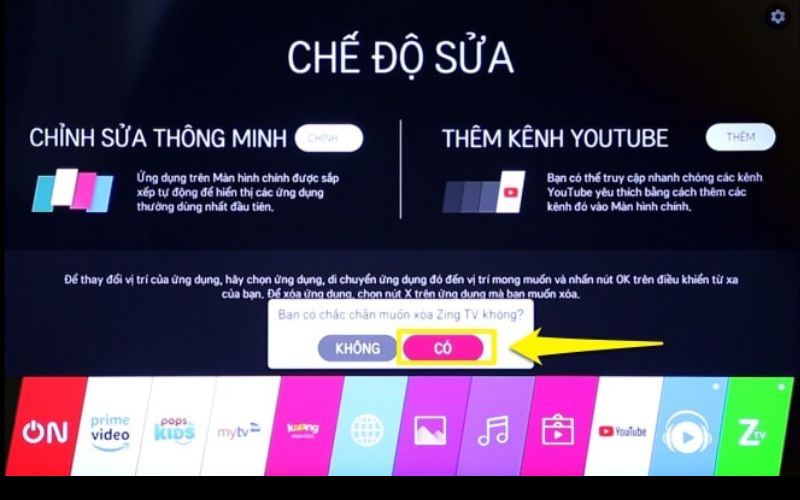 Chọn Có để tiến hành xóa ứng dụng đã chọn khỏi bộ nhớ