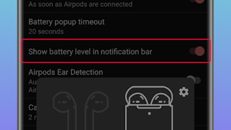 bật tính năng “Show battery level in notification bar”