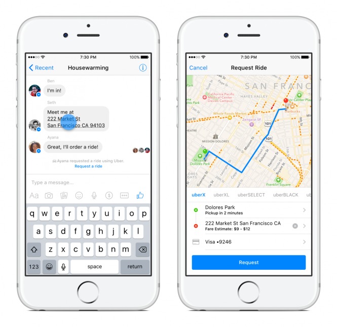Đặt xe Uber ngay trên Messenger