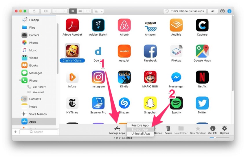 Bấm vào mục Manage Apps góc dưới và chọn Extract App. Bạn chọn tiếp nơi lưu trữ các ứng dụng rồi ấn OK