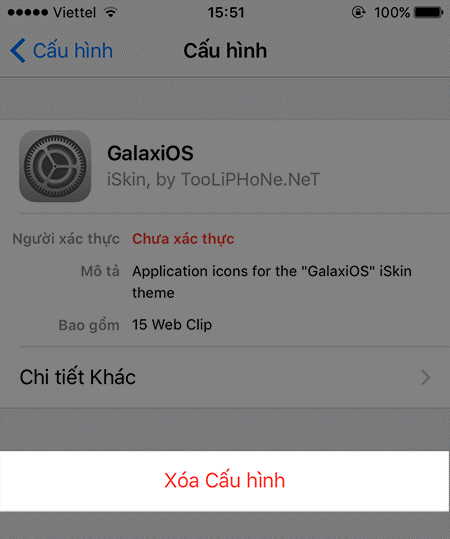 Xoá cầu hình iPhone vừa thay đổi