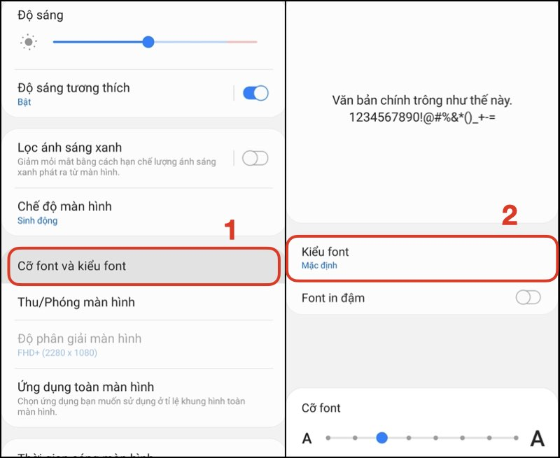 Bấm chọn vào "Cỡ font và kiểu font"