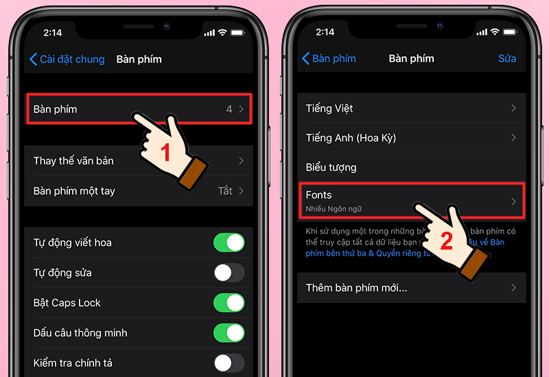 Chọn váo mục Fonts