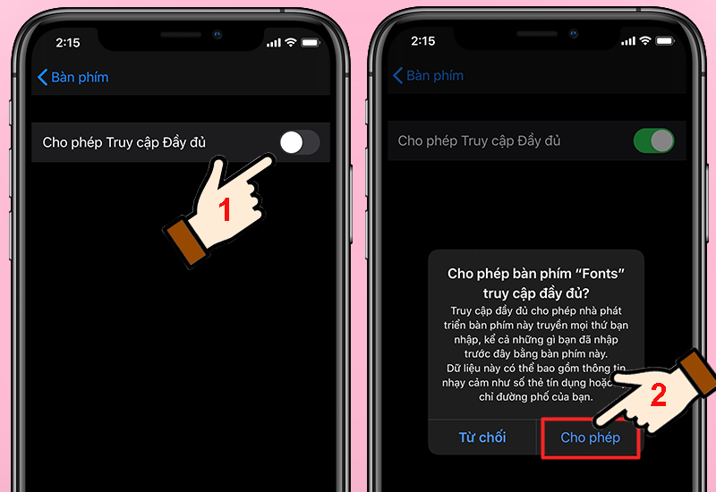 Cho ứng dụng truy cập bàn phím