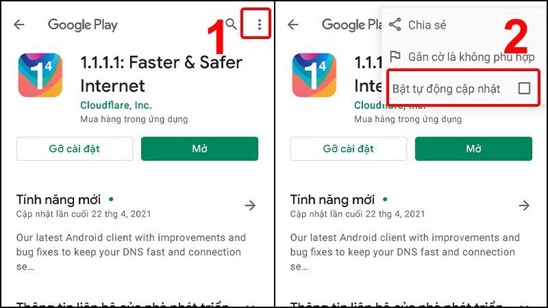 Tắt bật tự động cập nhật ứng dụng