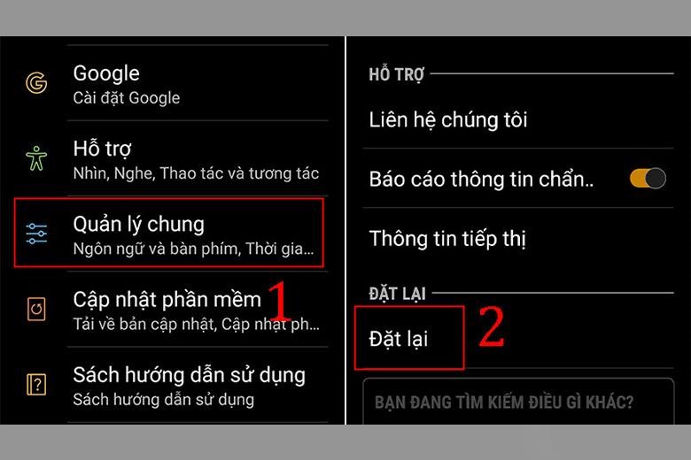 Thao tác khôi phục cài đặt gốc bước 1