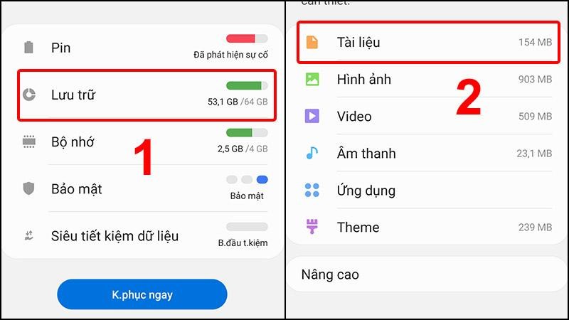Vào mục Lưu trữ rồi click vào tài liệu để xem xét xóa file