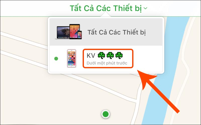 Chọn vào tên điện thoại iPhone bị mất