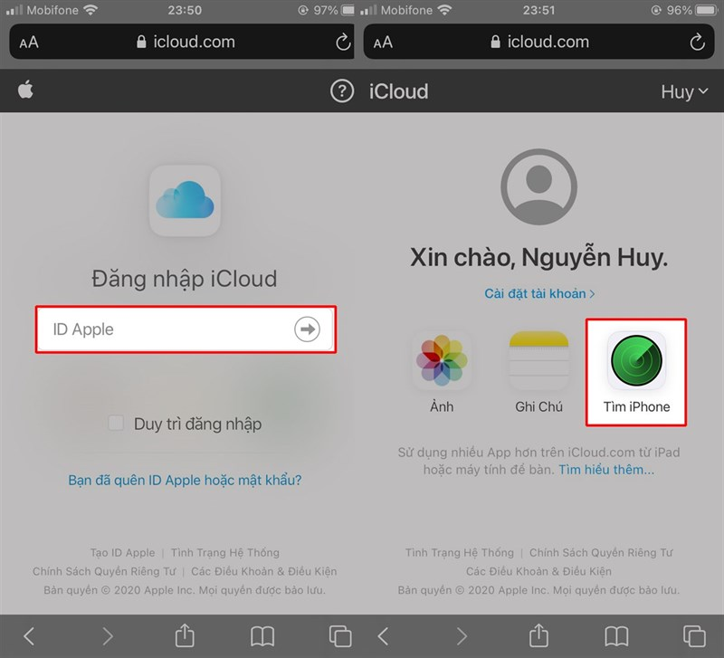 Vào trang web iCloud.com, và chọn “Tìm iPhone”