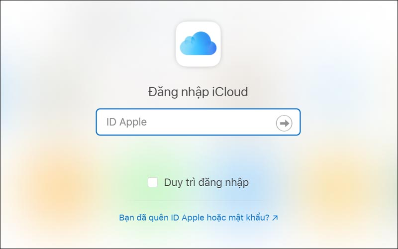 Giao diện đăng nhập iCloud