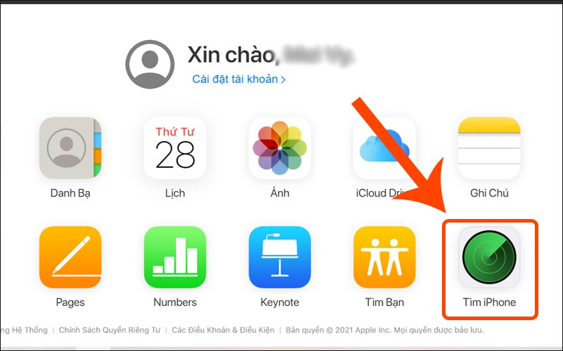 Nhấn vào mục “Tìm iPhone” trên iCloud