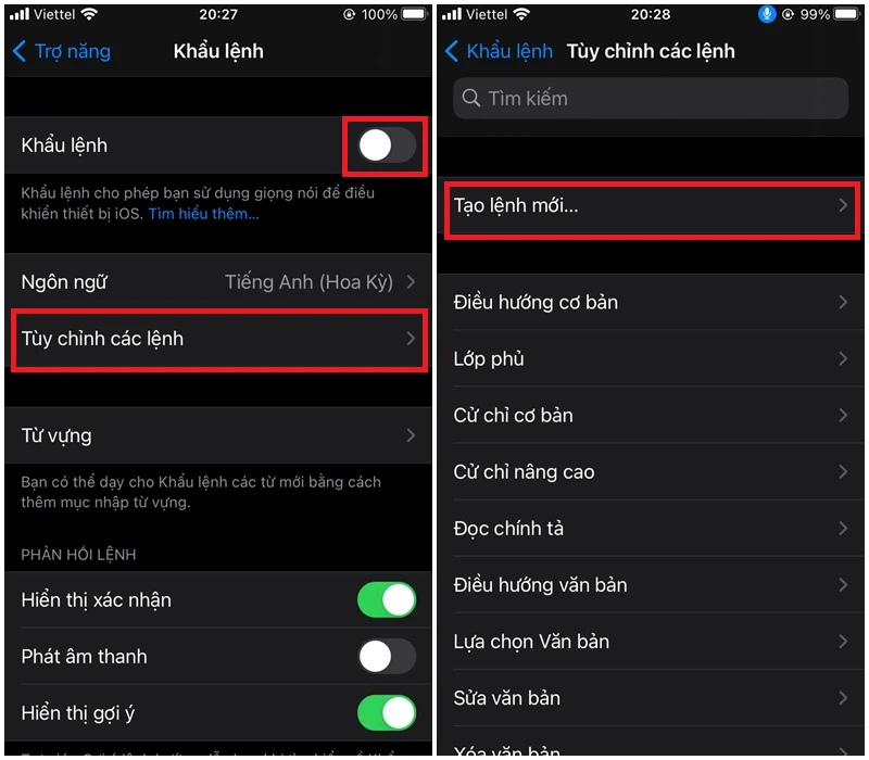 Các bước tạo một lệnh mới ở mục Khẩu lệnh