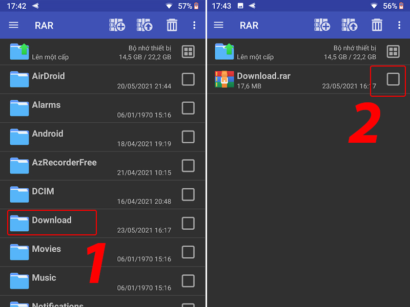 Tích chọn file muốn giải nén