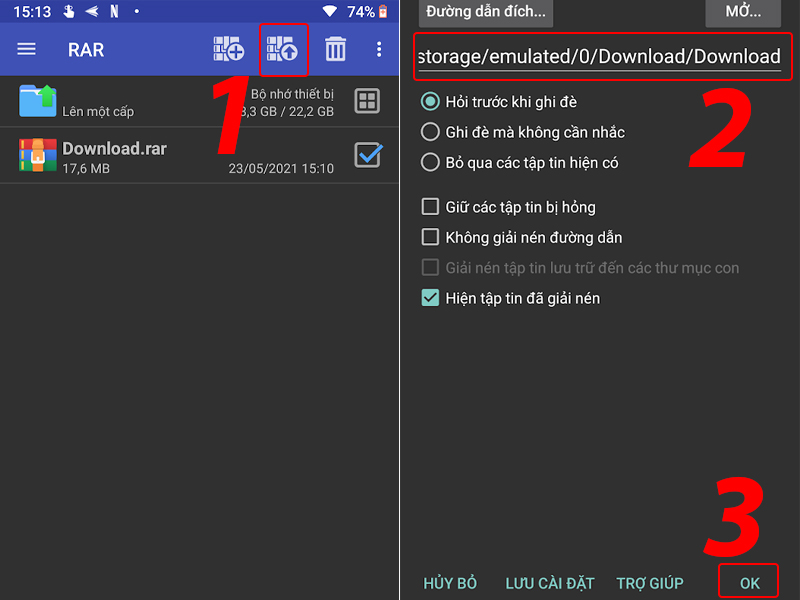 Chọn đường dẫn file giải nén rồi bấm “OK”