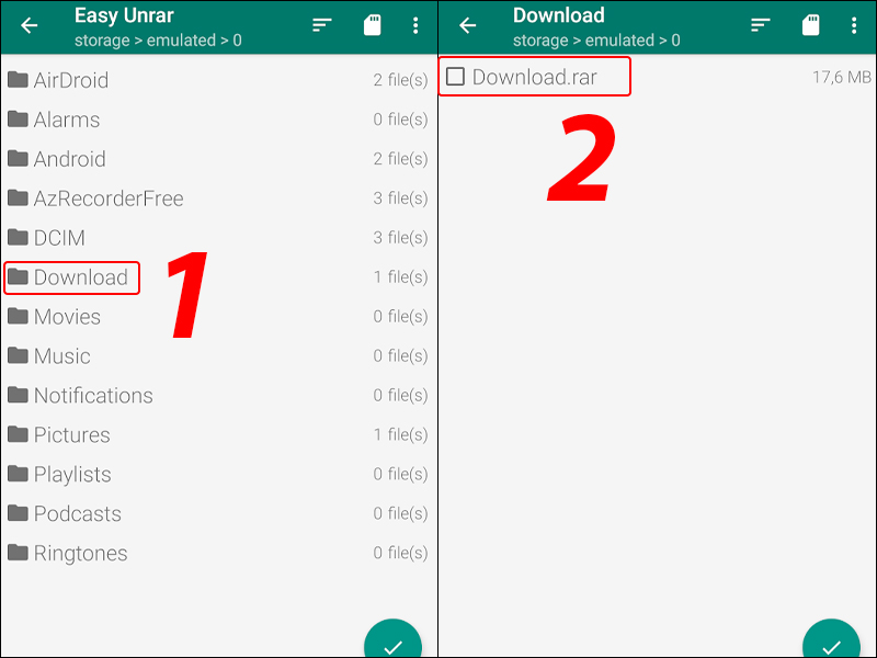 giao diện chính của ứng dụng Easy Unrar Unzip