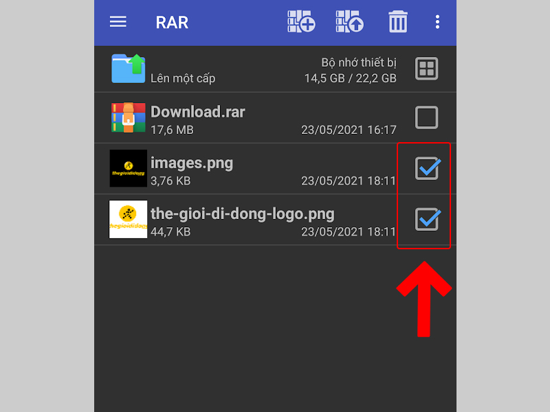 tìm thư mục chứa file cần nén rồi tích chọn