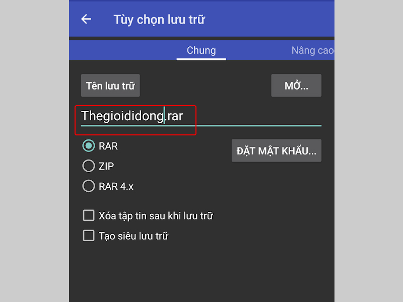 Đặt tên file nén