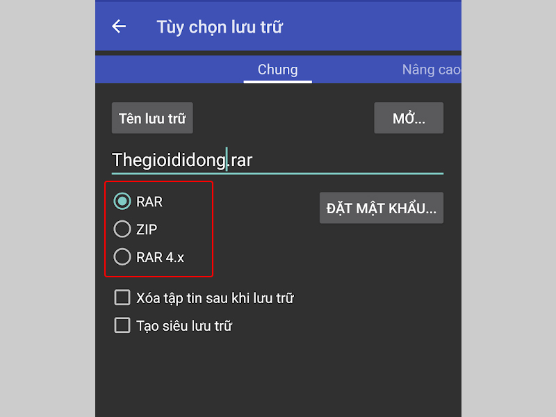 Lựa chọn định dạng file nén