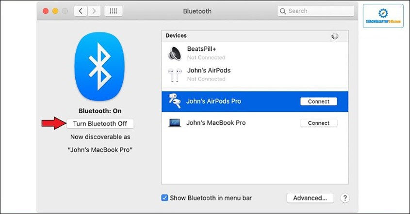 Các bước kết nối AirPods với Mac OS Sierra
