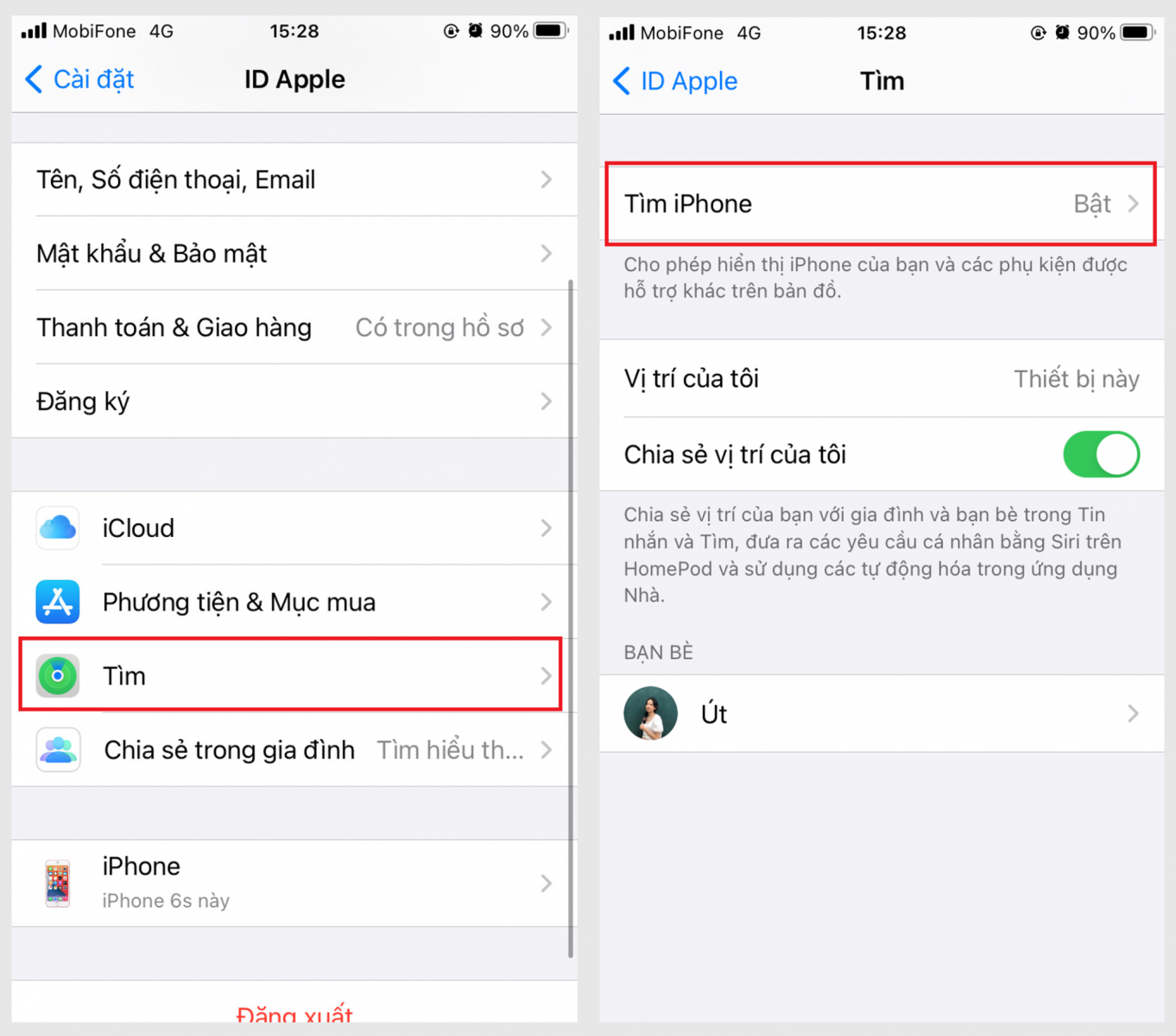 vào mục Cài đặt → Tìm → Tìm iPhone