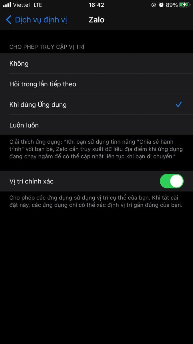 cách tắt định vị iPhone cho ứng dụng zalo