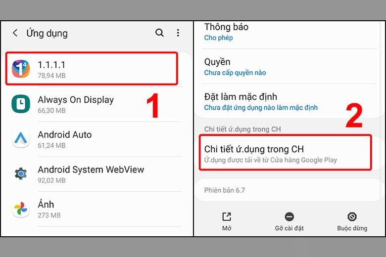 Chọn Ứng dụng 1111> Chi tiết ứng dụng trong CH