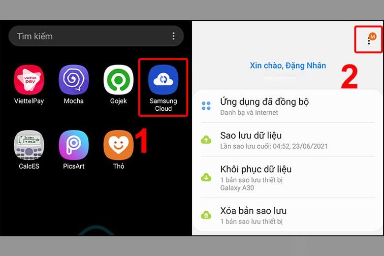 Vào tính năng “Samsung Cloud”> chọn biểu tượng 3 chấm