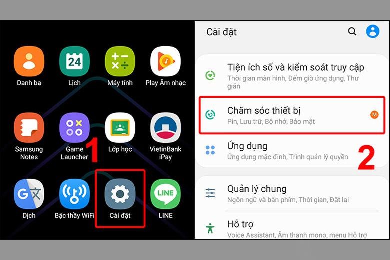  Nhấn vào “Cài đặt”>“Chăm sóc thiết bị”