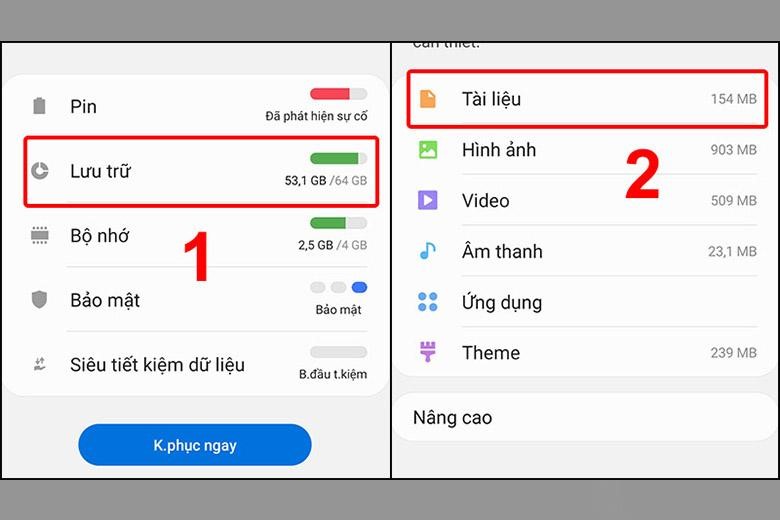  Vào mục “Lưu trữ” > vào từng mục kiểm tra